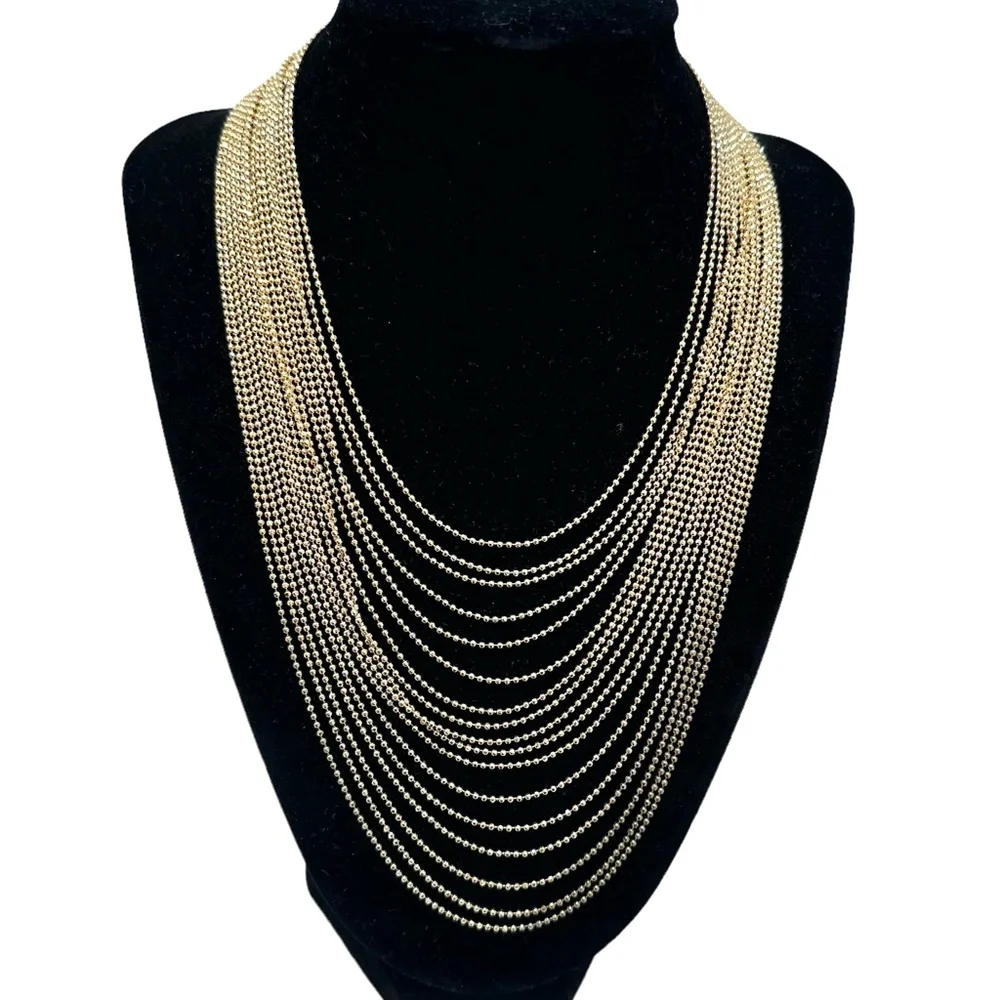 VINTAGE JOAN RIVERS 16 CHAIN SHINY GOLD TONE BALL CHAIN BEADED NECKLACE
